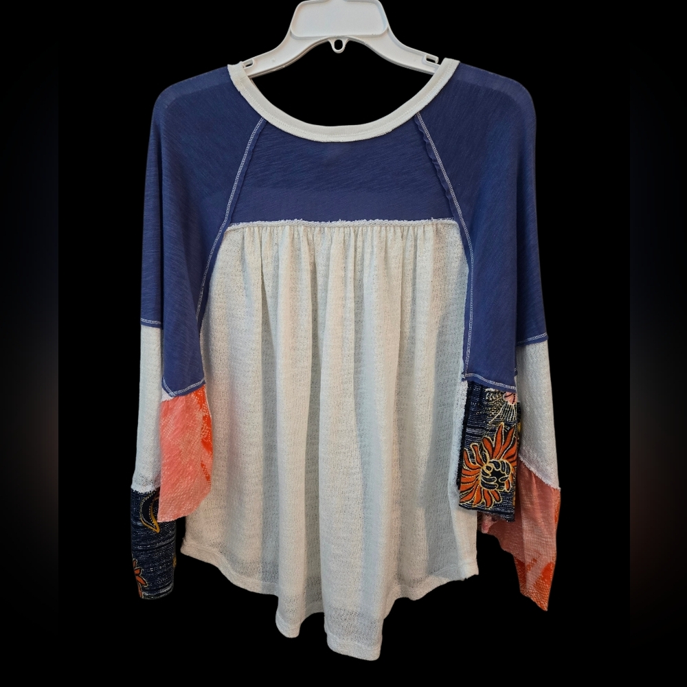 Colorful Women's Patchwork Top, Bell Butterfly Sleeves, Fairy Hippie Boho, Med - Picture 3 of 9